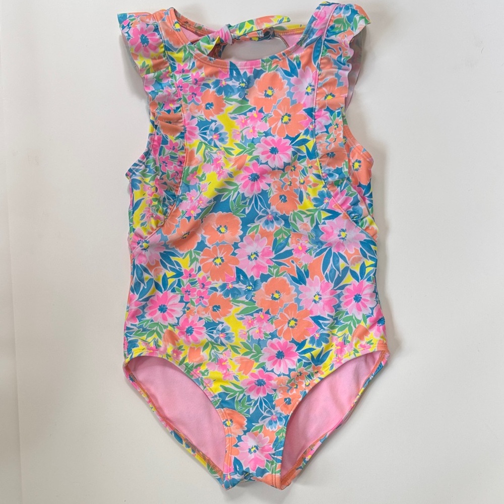 Cat & Jack Girls Floral One-Piece Swimsuit in Pink, Coral and Blue Size 8